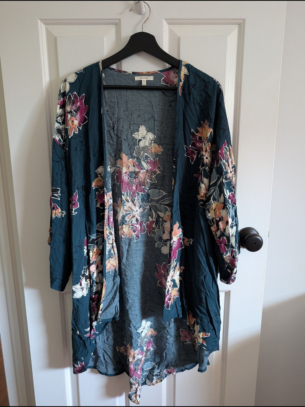 Maurices Women's Teal Floral Open-Front Kimono Size Small/Medium